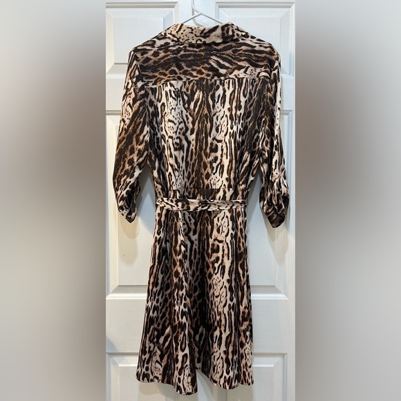 NWT I.N.C. Satin Animal Print Dress Button Front Belted With Pockets Size 16 - Picture 2 of 10